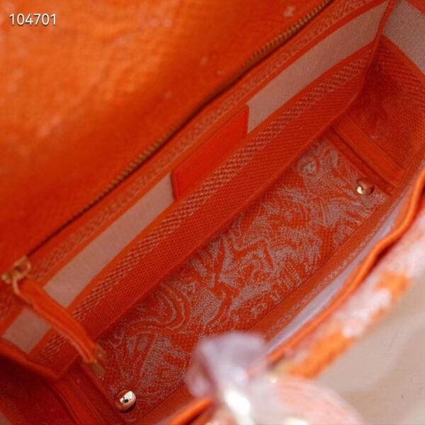 Dior Women Medium Lady D-Lite Bag Fluorescent Orange Toile De Jouy Reverse Embroidery (7)