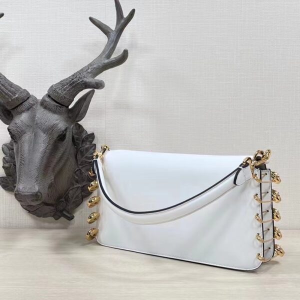Fendi Women FF Baguette Brooch Fendace White Leather Bag (2)