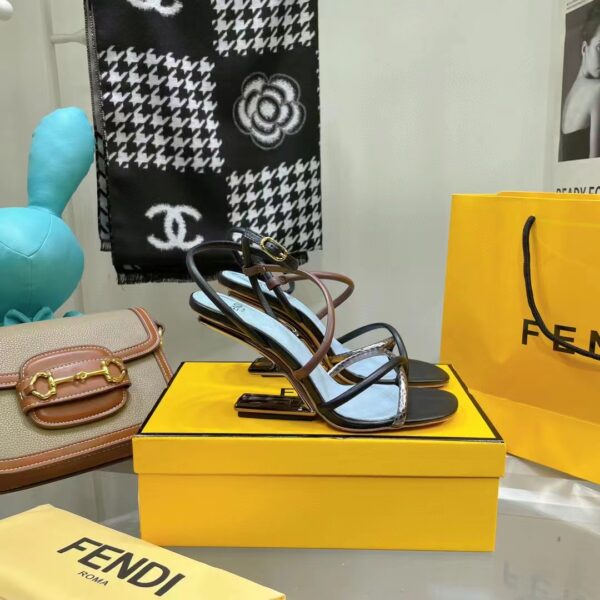 Fendi Women FF First Brown Nappa Leather High-Heeled Sandals 9.5 cm Heel (9)