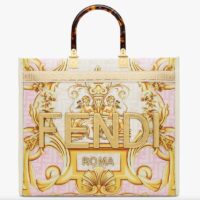 Fendi Women Fendi Sunshine Medium Fendace Printed FF White Leather Shopper