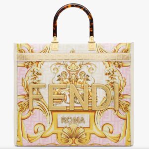 Fendi Women Fendi Sunshine Medium Fendace Printed FF White Leather Shopper