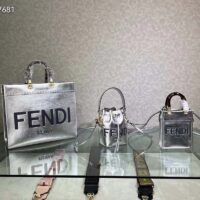 Fendi Women Fendi Sunshine Medium Silver Laminated Leather Shopper (5)