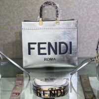 Fendi Women Fendi Sunshine Medium Silver Laminated Leather Shopper (5)