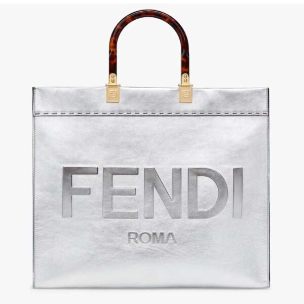 Fendi Women Fendi Sunshine Medium Silver Laminated Leather Shopper (5)