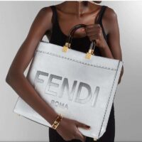 Fendi Women Fendi Sunshine Medium Silver Laminated Leather Shopper (5)