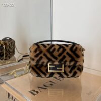 Fendi Women Mini Baguette Brown Sheepskin Sheep Fur Calfskin Bag (6)