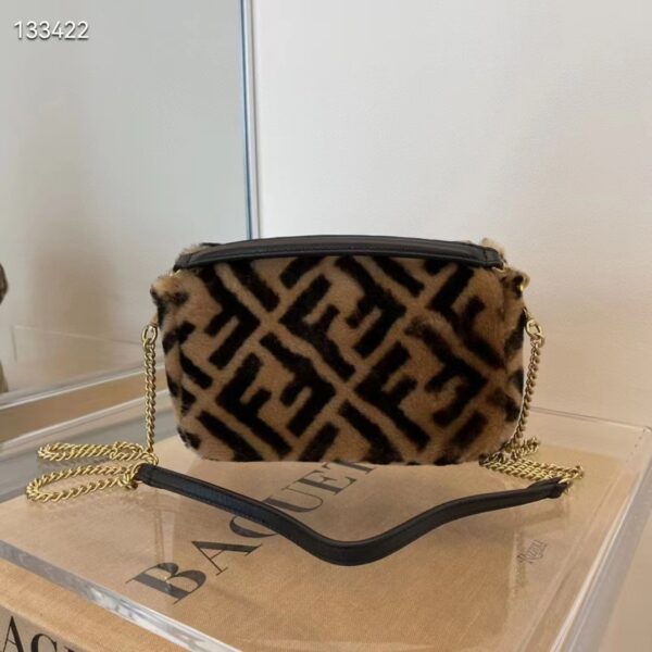 Fendi Women Mini Baguette Brown Sheepskin Sheep Fur Calfskin Bag (2)
