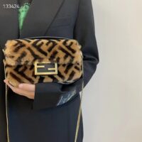 Fendi Women Mini Baguette Brown Sheepskin Sheep Fur Calfskin Bag (6)