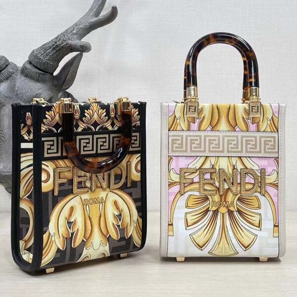 Fendi Women Mini Sunshine Shopper Fendace Printed White FF Leather Mini Bag (11)