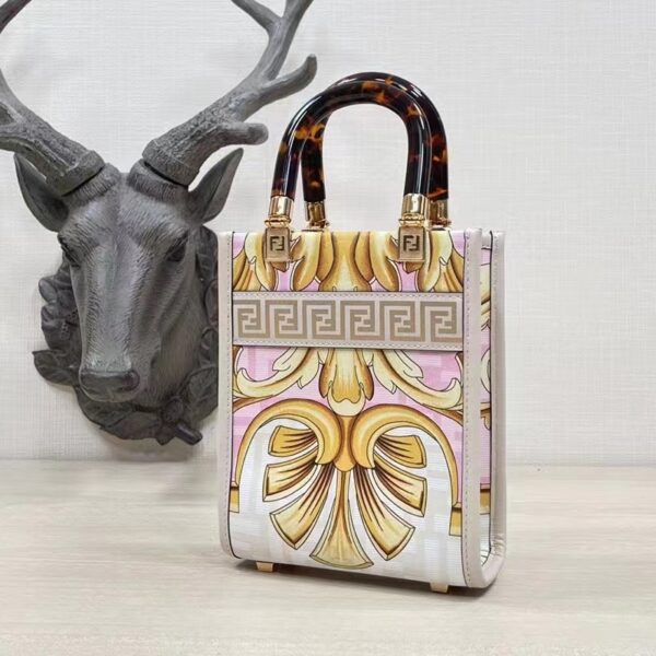 Fendi Women Mini Sunshine Shopper Fendace Printed White FF Leather Mini Bag (7)