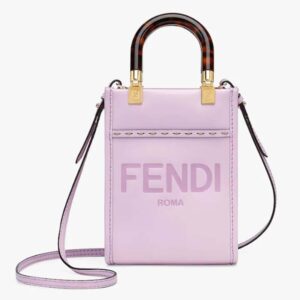 Fendi Women Mini Sunshine Shopper Lilac Leather Mini Bag