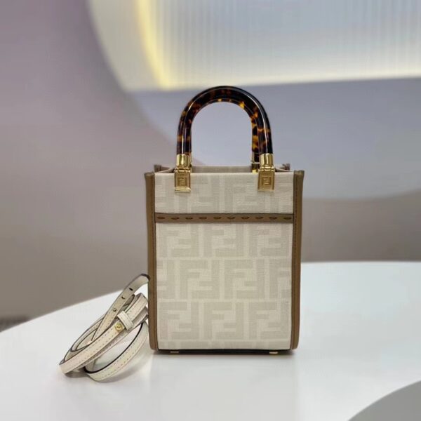 Fendi Women Mini Sunshine Shopper White FF Printed Fabric Mini Bag (4)