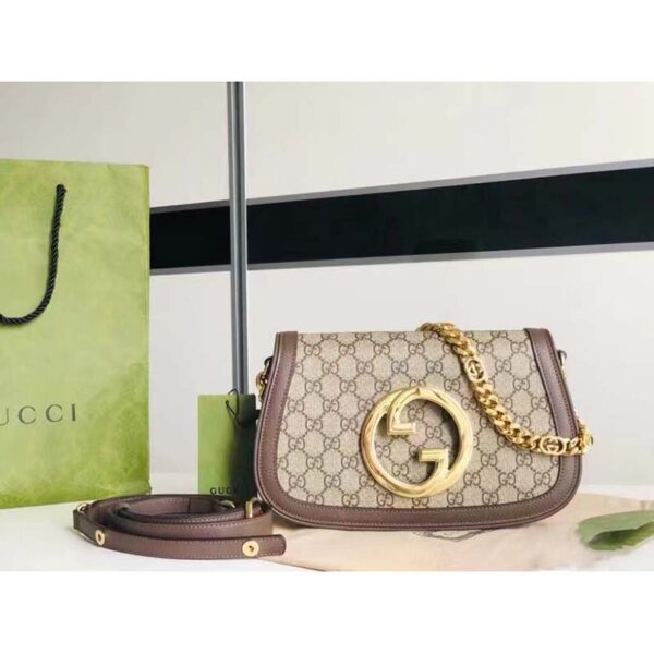 Gucci Women GG Blondie Shoulder Bag Beige Ebony GG Supreme Canvas (2)