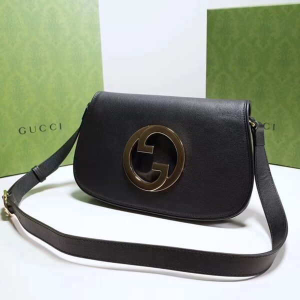 Gucci Women GG Blondie Shoulder Bag Black Leather Round Interlocking G (1)