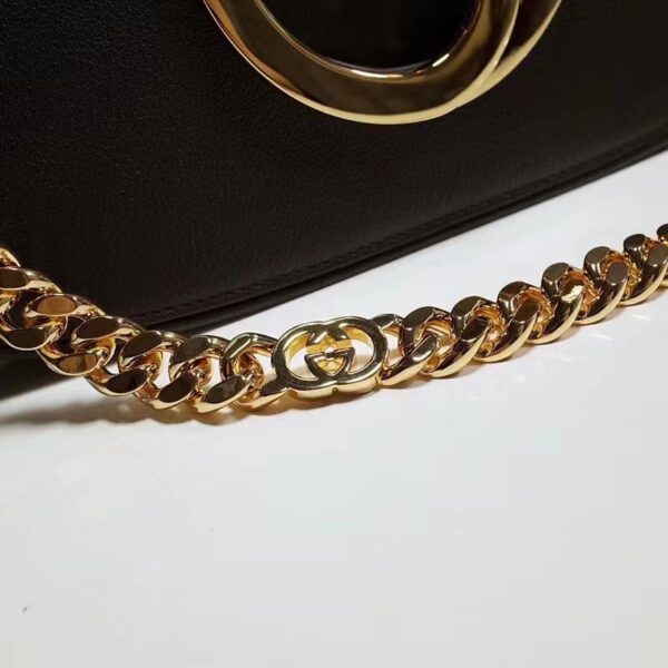 Gucci Women GG Blondie Shoulder Bag Black Leather Round Interlocking G (10)