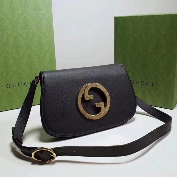 Gucci Women GG Blondie Shoulder Bag Black Leather Round Interlocking G (3)