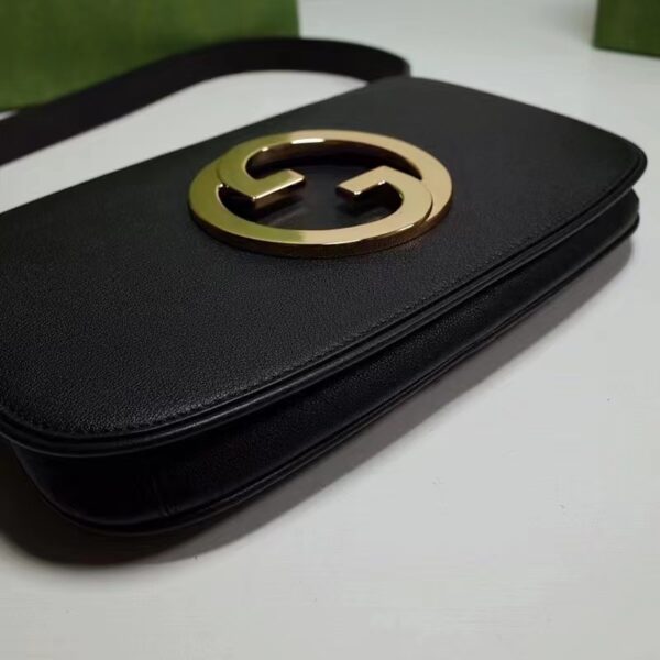 Gucci Women GG Blondie Shoulder Bag Black Leather Round Interlocking G (5)