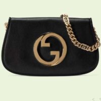 Gucci Women GG Blondie Shoulder Bag Black Leather Round Interlocking G (7)