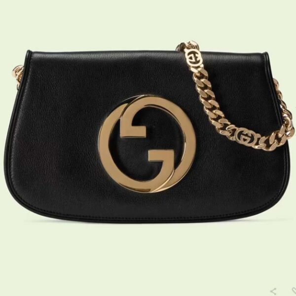 Gucci Women GG Blondie Shoulder Bag Black Leather Round Interlocking G (7)