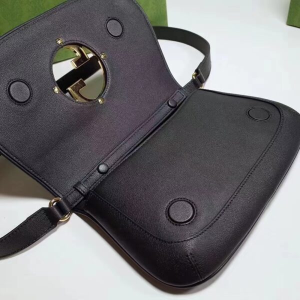 Gucci Women GG Blondie Shoulder Bag Black Leather Round Interlocking G (8)