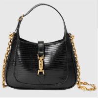 Gucci Women GG Jackie 1961 Lizard Mini Bag Black Lizard Gold-Toned Hardware (11)