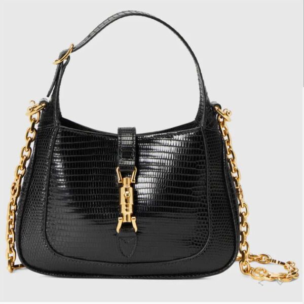 Gucci Women GG Jackie 1961 Lizard Mini Bag Black Lizard Gold-Toned Hardware (11)