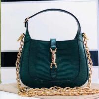 Gucci Women GG Jackie 1961 Lizard Mini Bag Vintage Green Gold-Toned Hardware (5)