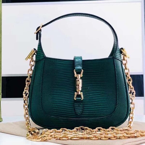 Gucci Women GG Jackie 1961 Lizard Mini Bag Vintage Green Gold-Toned Hardware (3)