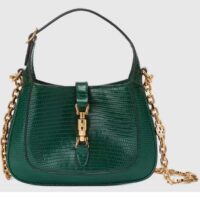 Gucci Women GG Jackie 1961 Lizard Mini Bag Vintage Green Gold-Toned Hardware (5)