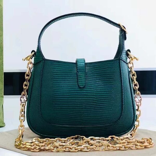 Gucci Women GG Jackie 1961 Lizard Mini Bag Vintage Green Gold-Toned Hardware (9)