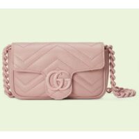 Gucci Women GG Marmont Belt Bag Pink Chevron Matelassé Leather Double G (5)