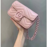 Gucci Women GG Marmont Belt Bag Pink Chevron Matelassé Leather Double G (5)