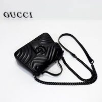 Gucci Women GG Marmont Mini Top Handle Bag Black Matelassé Chevron Leather (3)