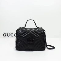 Gucci Women GG Marmont Mini Top Handle Bag Black Matelassé Chevron Leather (3)