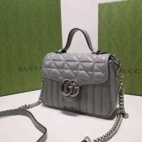 Gucci Women GG Marmont Mini Top Handle Bag Grey Matelassé Leather Double G (4)