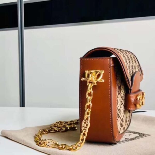 Gucci Women Horsebit 1955 GG Mini Bag Camel Ebony GG Canvas Crystals (3)