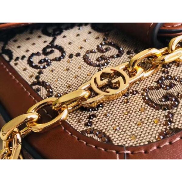 Gucci Women Horsebit 1955 GG Mini Bag Camel Ebony GG Canvas Crystals (5)