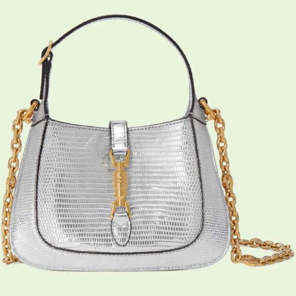 Gucci Women Jackie 1961 Lizard Mini Bag Silver Lamé Lizard (1)