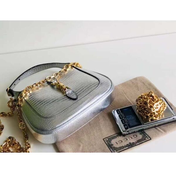 Gucci Women Jackie 1961 Lizard Mini Bag Silver Lamé Lizard (2)