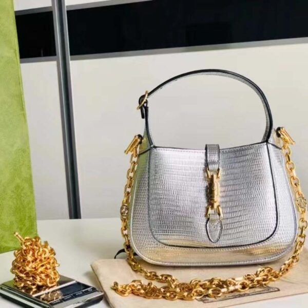 Gucci Women Jackie 1961 Lizard Mini Bag Silver Lamé Lizard (5)