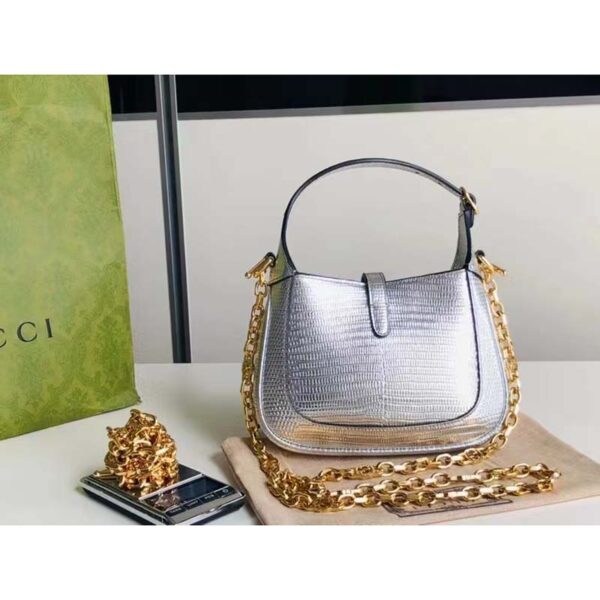 Gucci Women Jackie 1961 Lizard Mini Bag Silver Lamé Lizard (9)