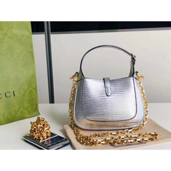 Gucci Women Jackie 1961 Lizard Mini Bag Silver Lamé Lizard (9)