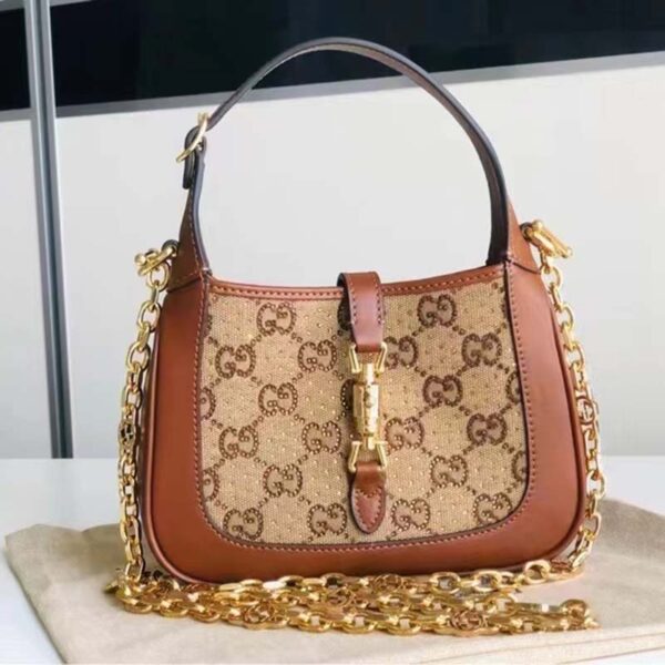 Gucci Women Jackie 1961 Mini GG Shoulder Bag Camel Ebony GG Canvas Crystals (6)