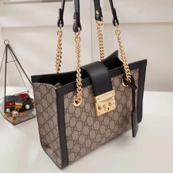 Gucci Women Padlock GG Small Shoulder Bag Black Beige Ebony Supreme Canvas (3)