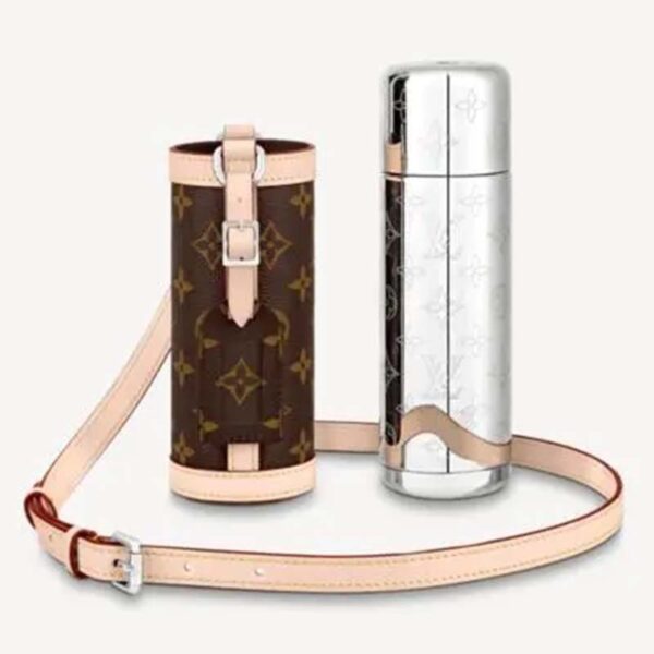 Louis Vuitton LV Unisex Flask Holder Brown Steel Monogram Canvas Natural Cowhide (14)