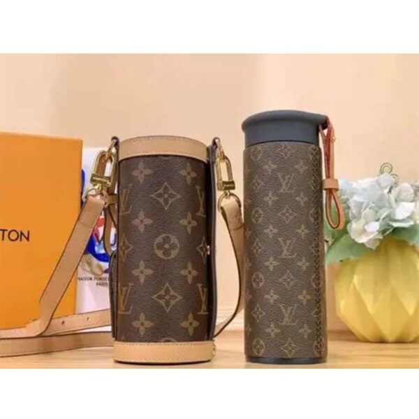 Louis Vuitton LV Unisex Flask Holder Brown Steel Monogram Canvas Natural Cowhide (2)