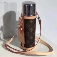 Louis Vuitton LV Unisex Flask Holder Brown Steel Monogram Canvas Natural Cowhide