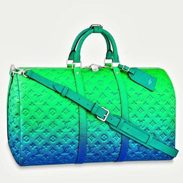 Louis Vuitton LV Unisex Keepall 50B Blue Green Taurillon Cowhide Leather (4)