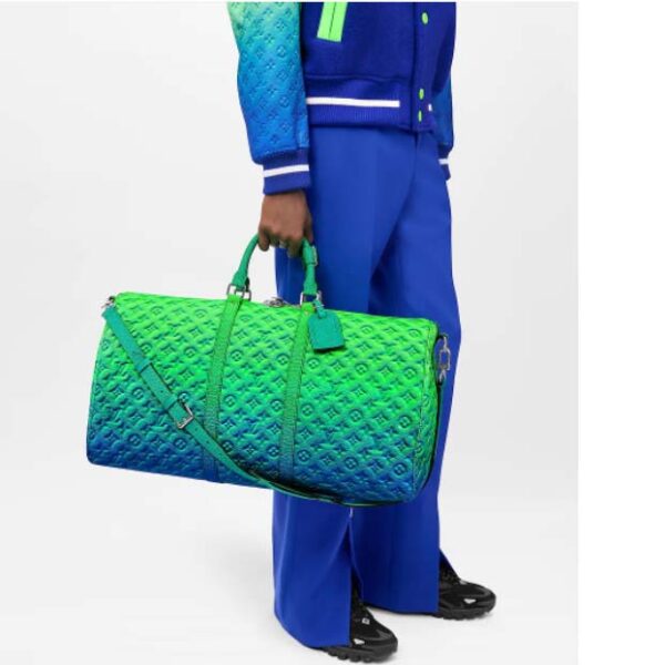 Louis Vuitton LV Unisex Keepall 50B Blue Green Taurillon Cowhide Leather (5)