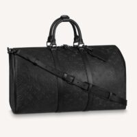 Louis Vuitton LV Unisex Keepall Bandoulière 50 Bag Black Monogram Shadow Embossed Leather (10)